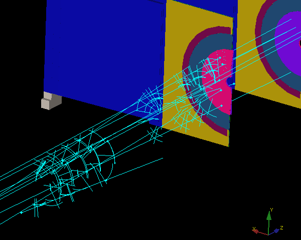 События, зарегистрированные детектором LHCb во время второго теста инжекционного комплекса LHC. Изображение с сайта cern.ch